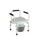 Dr.Safe Bedside Drop Arm Commode Chair, Free Tools Assembly, Steel Commod Chair with Bucket, Height adjustable seat 13.5" to Max 17"