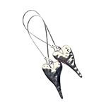 Long Love Heart Earrings Silver Plated