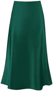 Outoshe 2026 Women's Satin Midi Skirt Elastic High Waisted A Line Spring Summer Flowy Silk Long Skirts for Women Dark Green