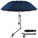 HOBVO UPF 50+ Golf Umbrella with Adjustable Universal Clamp Portable Umbrellas for Rain, Manual Open & Close, for Beach Chair, Golf Cart, Stroller, Bleacher, Patio (Bavy Blue, 43.3")