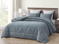Chezmoi Collection Rory Dusty Blue Comforter Set Oversized King Size 3-Piece Fluffy Soft Lightweight Bedding Triangle Quilted Stone-Washed Microfiber Comforter Set for All Season