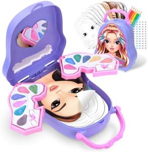 BSCOOL Makeup Designer Kit for Kids – 12 Cream Eyeshadows, Practice Activity Book with 20 Pages, Gemstone Stickers, Colored Pencils, Brushes & Mirror – Creative Beauty Play Set for Girls 5 and up