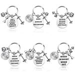 Yinkin 6 Pieces Fitness Gym Charm Keychains Stainless Steel Fitness Gifts with Quotes Dumbbell Personal Trainer Gifts Workout Gifts for Women Gym Keychain for Fitness Enthusiast, Multicolor, 0.98