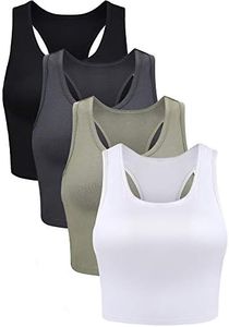 Boao 4 Pieces Basic Crop Tank Tops Sleeveless Racerback Crop Sport Top for Women, Black, White, Grey, Olive Green, Small