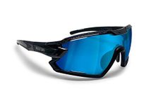 Bertoni Sport Sunglasses Cycling MTB Running Ski Golf Sport Sunglasses Cycling MTB Running Ski Golf Removable Sport Prescription Glasses Carrier Included mod. mod. Quasar (Black/Blue Mirror)