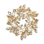 BriLove Bridal Holiday Party Austrian Crystal Rhinestone Elegant Flower Marquise Wreath Brooches for Women Champagne Gold-Tone