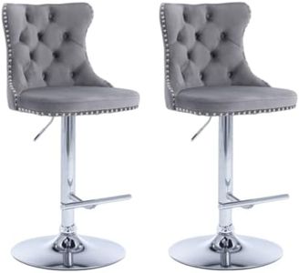 2X Velvet Dining Chairs Upholstered Tufted Kithcen Chair with Solid Wood Legs Stud Trim and Ring (Gray)