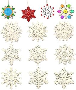 LYCTEIKI 36 Pezzi Fiocchi di Neve per Natale Decoratici Fai da te Pittura, 9 stili diversi Ciondolo in Legno di Natale, Decorazione Artigianato Albero Tavolo Casa Feste