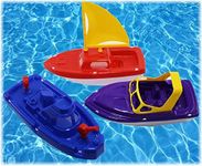 Matty's Toy Stop Plastic Boats Set Sailboat (Red) Speedboat (Purple) & Fireboat (Blue) Gift Set Bundle Perfect Bath Pool Beach Etc. - 3 Pack