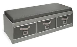 Badger Basket Kid's Storage Bench with Cushion and Three Bins, Gray