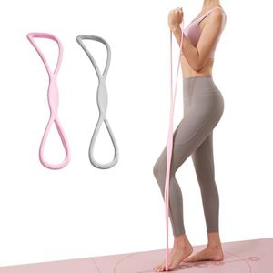 Figure 8 Resistance Silicone Tension Band with Handles for Women/Men, Fitness Band for Arm/Back/Chest/Shoulder/Legs/Yoga Stretching Exercise, for Home/Gym Workout 2 Pack (15LB Pink + 25LB Gray)