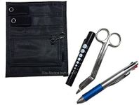EMI Nurse Black Pocket Organizer 4 Piece KIT - Pocket Organizer, Lister Bandage Scissor, LED Pupil Gauge Penlight, and Chart Pen