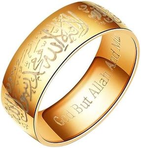 ATDMEI Muslim Allah Islam Ring for Men Women Stainless Steel Gold Size 6-12 Jewelry With Gifts Bag, 12, Glass, No Gemstone