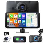 Volaylink Wireless Carplay Android Auto with 4K Dash Cam Front and Rear,6.25 Inch Car Stereo for A-pple Carplay Screen with Loop Recording, Car Radio with Bluetooth/GPS/Siri/Mirror Link/AUX/FM/64G SD