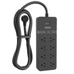 NTONPOWER 8 Outlets Surge Protector Power Strip with 2 USB Ports, 25 ft Long Extension Cord, Flat Plug, 15A Circuit Breaker, 1080 J, Wall Mount for Home, Office, Workshop or Garage, ETL Listed, Black