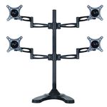 Rife Quad Monitor Stand, Height Adjustable Heavy Duty Monitor Desk Free Standing 4 Screen Mount, Fits Monitors up to 27 Inches, Black