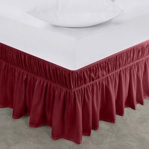 Utopia Bedding Full Elastic Bed Ruffle - Easy Wrap Around Ruffle - Microfiber Bed Skirt with Adjustable Elastic Belt 16 Inch Tailored Drop - Hotel Quality Bedskirt, Fade Resistant (Full, Burgundy)