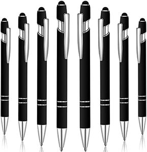 8 Pieces Ballpoint Pen with Stylus Tip Black Ink 2 in 1 Stylus Metal 1.0 mm Medium Point Smooth Pen Rainbow Colorful Rubberized Ballpoint Pen for Touch Screen Tablet (Black)