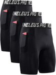 NELEUS Men's Compression Short with Pocket Dry Fit Yoga Running Shorts Pack of 3, 6063 Black/Black/Black,3 Pack, 3X-Large