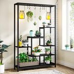 Tribesigns 5-Tier Tall Indoor Plant Stand, 70.9 inches Large Metal Plant Shelf with 6PC S Hanging Hooks, Multi-Purpose Flower Bonsai Pots Display Rack for Indoor, Garden, Balcony, Living Room, Black