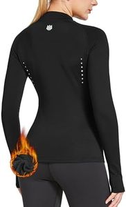 FitsT4 Women's Thermal Shirts Long Sleeve Running Fleece Lined Tops Mock Neck Workout Cold Weather Gear Thumbholes Black S