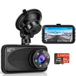 Dash Cam Front, Lnkful Dash Camera for Cars with 64GB SD Card, 1080P FHD Car Dashboard Camera Recorder with 3'' IPS Screen, 170° Wide Angle, Loop Recoding, Night Vision, G-Sensor, Parking Monitor