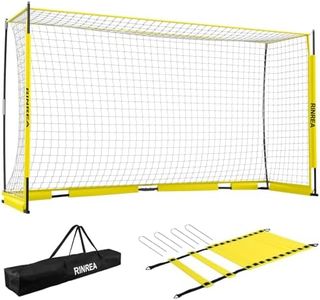 RINREA Portable Soccer Goal 14x7Ft, Collapsible Soccer Goal Net Metal Base, Quick Setup Soccer Training Equipment with 1 Carry Bag, 1 Agility Ladder, 4 Ground Nails