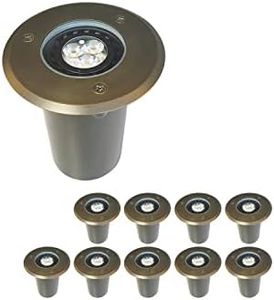 COLOER In-Ground Well Lights with Die-cast Brass Top, LED Outdoor Low Voltage Pathway Light, Landscape Lighting with Wire Connectors, Garden Deck Driveway Lights (303B,10-Pack Without Bulb)