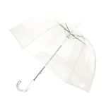 SMATI Paris - Lady’s Clear Birdcage Umbrella with white border – Transparent; Windproof; Auto open; Crystal style handle; French design; Dome shape umbrella; Wedding's umbrella