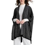 ZLYC Women's Shawl Golden Trim Knit Blanket Wrap Fringe Poncho Coat Cardigan, Solid Black, One Size