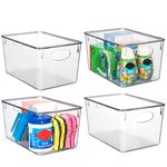 ClearSpace Clear Plastic Storage Bins with lids – Perfect Kitchen Organization or Pantry Storage – Fridge Organizer, Cabinet Organizers, Home Organization - 4 Pack