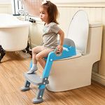 Wiifo Potty Training Toilet Seat with Step Stool Ladder for Boys and Girls Baby Toddler Kid Children Chair Handles Padded Non-Slip Wide Step(Blue-Gray),(AH-MTT4-Blue-Gray)