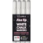 Kassa White Chalk Markers Fine Tip (4 Pack 3mm) - Chalkboard Markers Erasable - Wet Erase Markers for Glass Blackboard Windows - Liquid Chalk Pens Include Dual Chisel & Bullet Tip