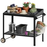 FOYUEE Metal Potting Bench with Wheels Planting Table for Outdoor Gardening Work Benches for Outside Potters Station Weatherproof