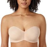 Delimira Women's Strapless Bras Silicone-Free Minimiser Bra Underwire Non Padded Bandeau Bra Beige 34F