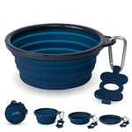 Bonza Medium Collapsible Dog Bowl 750 mL, Sturdy Reinforced Rim, Includes Carabiner & Water Bottle Holder Keychain, Navy