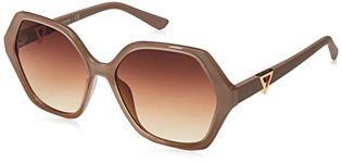 GUESS Women's Trendy Geometric Square Sunglasses, Shiny Beige, 57mm