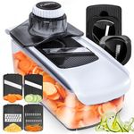 Mandoline Slicer for Kitchen - Mandoline Food Slicer - Veggie Julienne Cutter & Cheese Grater - Potato Veg Slicer - Kitchen Tools & Gadgets (6-in-1 White)