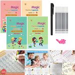 QOZWEID Sank Magic Practice Copybook,(4 BOOKS+10 REFILL) Number Tracing Book for Preschoolers with Pen,Magic Copybook Set Practical Reusable Writing Tool (MATHS+DRAWING+ALPHABET+NUMBER)