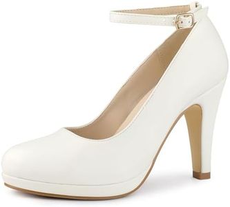 Allegra K Women's Round Toe Stiletto Heel Ankle Strap White Pumps 9.5 M US