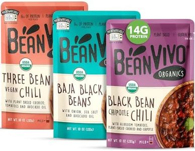 BeanVIVO - Variety 3 Pack (10 oz each) - Organic Baja Black Beans, Three Bean Vegan Chili, Black Beans Chipotle Chili - Seasoned & Ready to Eat, Plant Protein, Vegan, Gluten Free, Microwaveable, Instant Meals