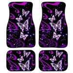 Biyejit Galaxy Purple Butterfly Soft Rubber Car Floor Mats Carpet 4 Non Slip Car Front Rear Floor Liner Auto Accessories Car Mats for Women Men