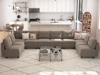 LLappuil Modular Sectional Sofa with Storage, U-Shaped Oversized 10-Seater Sofa Set with Reversible Chaise, Velvet Fabric, Waterproof and Anti-Scratch, Living Room Couch, Grey Brown