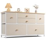 EnHomee Chest of Drawers Bedroom with 6 Large Capacity Drawers, Fabric Drawers Storage Unit Wide Dresser Drawers for Bedroom Storage, Closet, Living Room with Wood Top and Sturdy Metal Frame, Beige