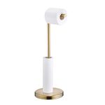 Brushed Gold Toilet Paper Holder Stand with Storage Reserve, Free Standing Toilet Paper Roll Holder, Bathroom Tissue Roll Dispenser Floor Stand, SUS304 Stainless Steel, SHUNLI