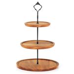 E-ROOM TREND Wooden Cupcake Stand/Cup Cake Stand 3 Tier | Wooden Holder Tower Tiered Dessert Stand | Serving Tray Platter with Metal Handle | for Birthday Party Afternoon Tea Baby Shower (MDP1BN)