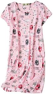 Inadays Women's Cotton Nightgown Sleepwear Short Sleeves Nightshirt Casual Print Sleepdress Loose Comfy Pajama, Pink Cat, Small