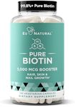 Biotin 5000 mcg Hair Skin Nails Supplement – High-Potency Hair Growth Vitamins for Women & Men – Provide Powerful Support for Healthy Hair, Stronger Nails and Glowing Skin – 120 Vegan Soft Capsules