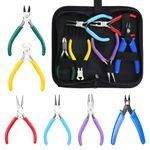 Rustark 7Pcs Jewelry Pliers Set Includes Long Nose Pliers, Diagonal Wire Cutter, Round Nose Bent Nose Pliers, End Cutting Pliers, Bead Crimping Pliers with Storage Bag for Jewelry Making