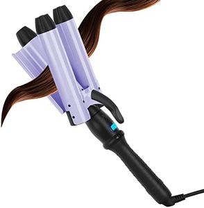 32mm (1.25") Mermaid Beach Waves Curling Iron, Aima Beauty Big Hair Waver 3 Barrel Iron with Adjustable Temperature, Durable, Heats Up Quickly (Purple)